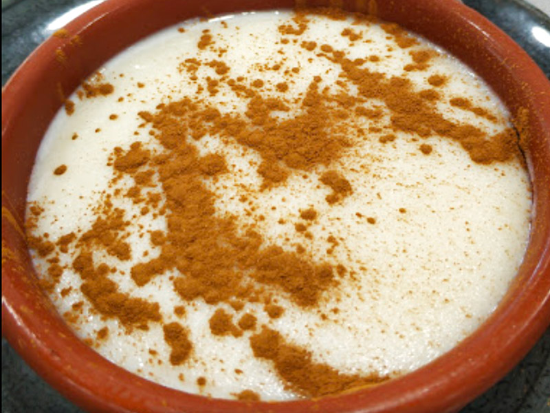 White food: delicious dessert made with rice flour, milk and cinnamon